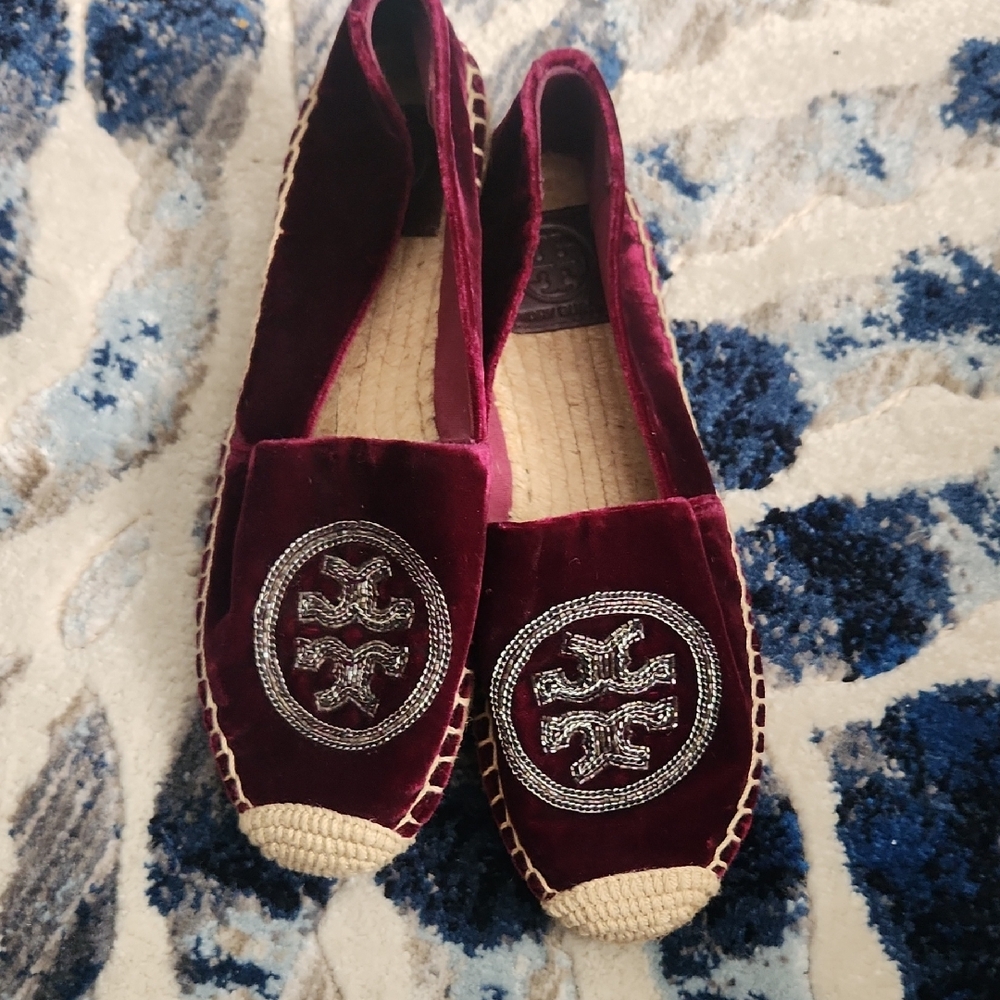 Tory Burch Burgundy Velvet Espadrilles